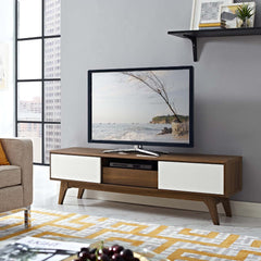 TV Stand, 59 in Wide, White and Brown with Solid and Manufactured Wood
