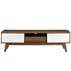 TV Stand, 59 in Wide, White and Brown with Solid and Manufactured Wood