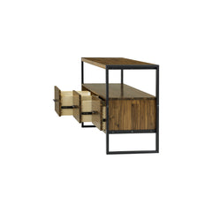 TV Stand, 60 in Solid Wood with Three Drawers, Mocha