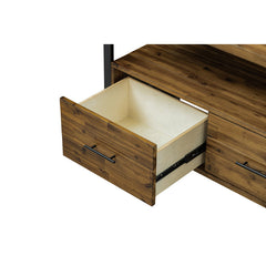 TV Stand, 60 in Solid Wood with Three Drawers, Mocha