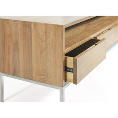 TV Stand, 60 in W, Light Walnut with Brushed Stainless Steel