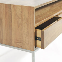TV Stand, 60 in W, Light Walnut with Brushed Stainless Steel