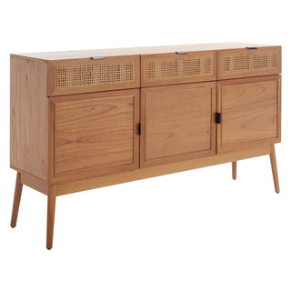 TV Stand, 60 in W, Natural Solid Wood with Cane Drawers