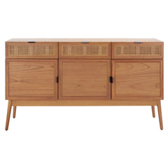 TV Stand, 60 in W, Natural Solid Wood with Cane Drawers