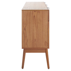 TV Stand, 60 in W, Natural Solid Wood with Cane Drawers