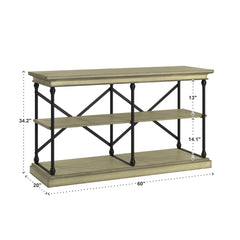 TV Stand, 60 Inch, Ivory White Engineered Wood, Metal Legs