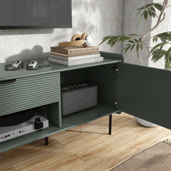 TV Stand, 60 Inch Wide, Green with Two Cabinets and One Drawer