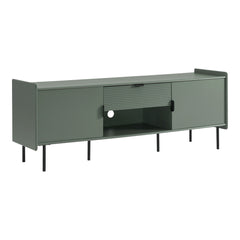 TV Stand, 60 Inch Wide, Green with Two Cabinets and One Drawer