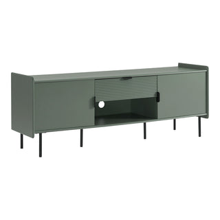 TV Stand, 60 Inch Wide, Green with Two Cabinets and One Drawer
