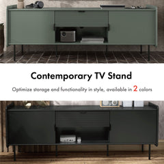 TV Stand, 60 Inch Wide, Green with Two Cabinets and One Drawer