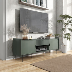 TV Stand, 60 Inch Wide, Green with Two Cabinets and One Drawer
