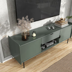 TV Stand, 60 Inch Wide, Green with Two Cabinets and One Drawer