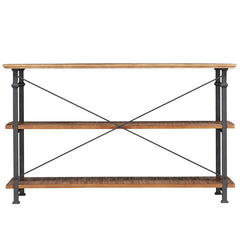 TV Stand, 62 In. Wide, Rustic Oak with Black Metal Frame