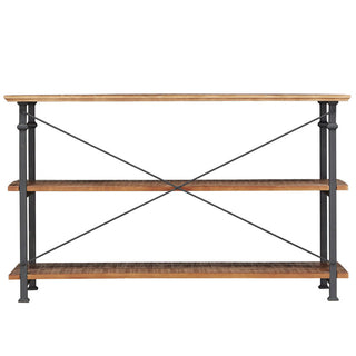 TV Stand, 62 In. Wide, Rustic Oak with Black Metal Frame