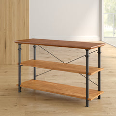 TV Stand, 62 In. Wide, Rustic Oak with Black Metal Frame