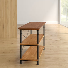 TV Stand, 62 In. Wide, Rustic Oak with Black Metal Frame