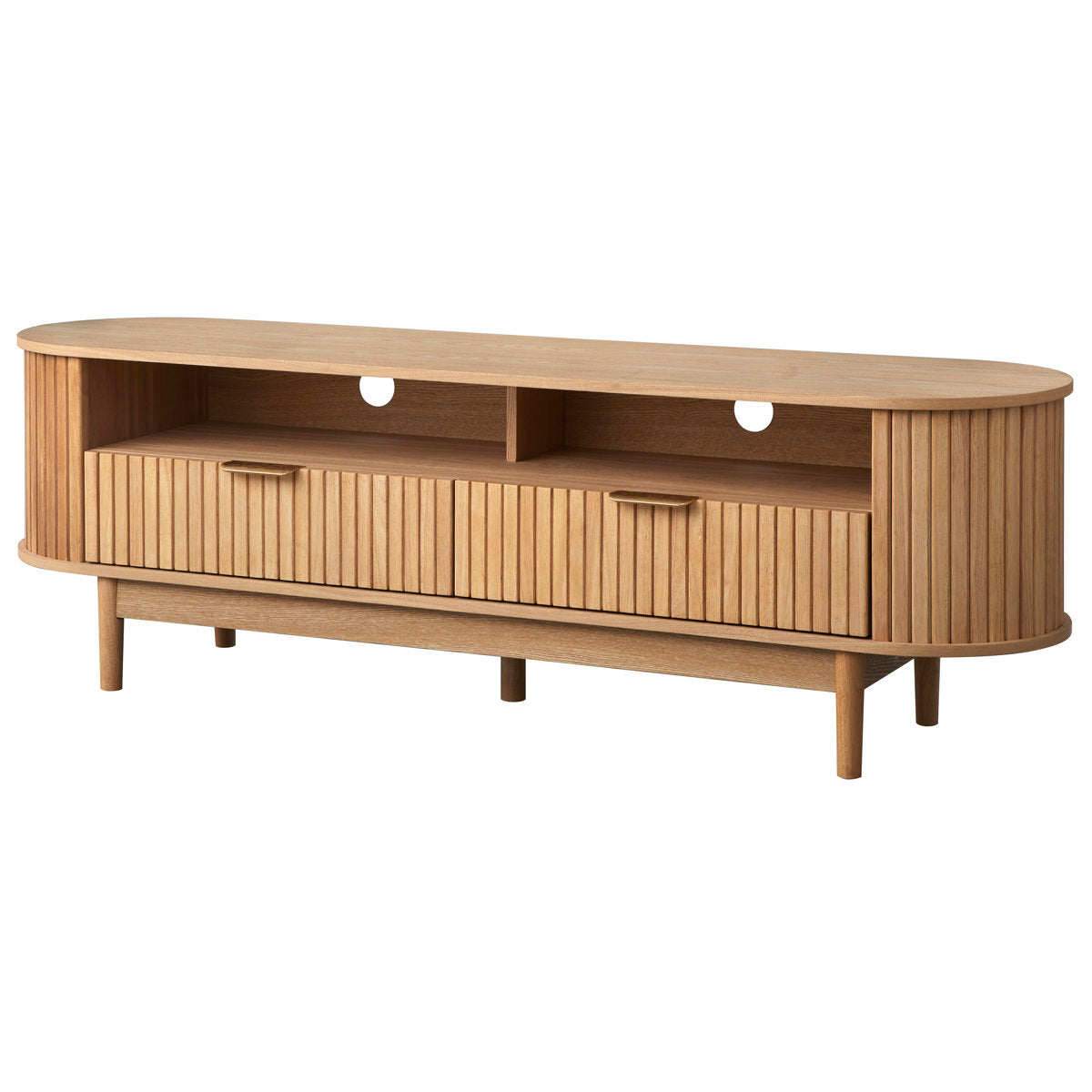 TV Stand, 63 in, Light Oak with Fluted Wood Detailing