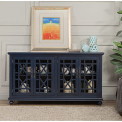 TV Stand, 63 in W, with Solid and Manufactured Wood in Catalina Blue