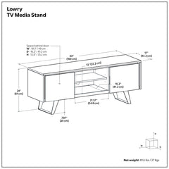 TV Stand, 63 in Wide, Solid Acacia Wood in Distressed Charcoal Brown