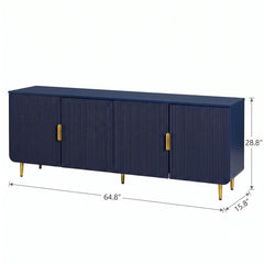 TV Stand, 64.8 Inch, Fluted Engineered Wood with Four Cabinet Doors