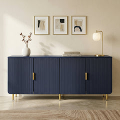 TV Stand, 64.8 Inch, Fluted Engineered Wood with Four Cabinet Doors