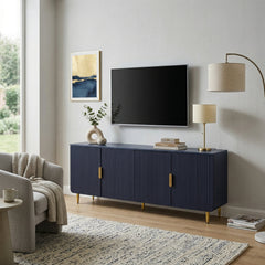 TV Stand, 64.8 Inch, Fluted Engineered Wood with Four Cabinet Doors