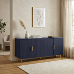TV Stand, 64.8 Inch, Fluted Engineered Wood with Four Cabinet Doors