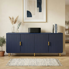 TV Stand, 64.8 Inch, Fluted Engineered Wood with Four Cabinet Doors