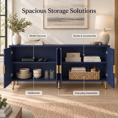 TV Stand, 64.8 Inch, Fluted Engineered Wood with Four Cabinet Doors