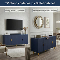 TV Stand, 64.8 Inch, Fluted Engineered Wood with Four Cabinet Doors