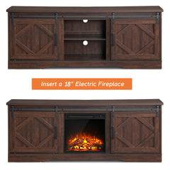 TV Stand, 66.1-Inch Manufactured Wood, Brown, Sliding Barn Doors