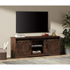 TV Stand, 66.1-Inch Manufactured Wood, Brown, Sliding Barn Doors