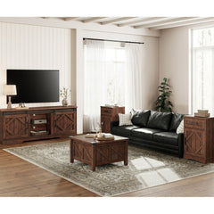 TV Stand, 66.1-Inch Manufactured Wood, Brown, Sliding Barn Doors