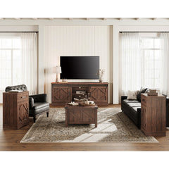 TV Stand, 66.1-Inch Manufactured Wood, Brown, Sliding Barn Doors