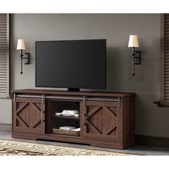 TV Stand, 66.1-Inch Manufactured Wood, Brown, Sliding Barn Doors