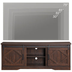 TV Stand, 66.1-Inch Manufactured Wood, Brown, Sliding Barn Doors