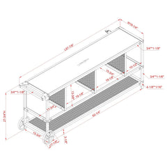 TV Stand, 68 in Wide, Steel and Engineered Wood with Open Shelving