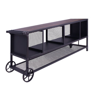 TV Stand, 68 in Wide, Steel and Engineered Wood with Open Shelving