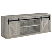 TV Stand, 70.75 in Wide, Sliding Barn Doors in Gray Driftwood