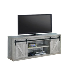 TV Stand, 70.75 in Wide, Sliding Barn Doors in Gray Driftwood