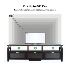 TV Stand, 70.9 in Wide, Espresso Finish with Checkered Acrylic Doors