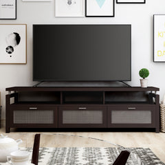 TV Stand, 70.9 in Wide, Espresso Finish with Checkered Acrylic Doors