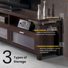 TV Stand, 70.9 in Wide, Espresso Finish with Checkered Acrylic Doors