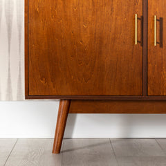 TV Stand, 70 in W, Walnut with Three Drawers and Two Doors