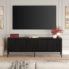 TV Stand, 70 in Wide, Black Grain with Fluted Doors