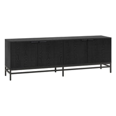 TV Stand, 70 in Wide, Black Grain with Fluted Doors