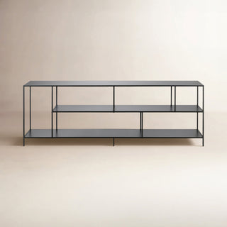 TV Stand, 70 in Wide, Black Steel with Open Shelving
