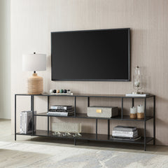 TV Stand, 70 in Wide, Black Steel with Open Shelving