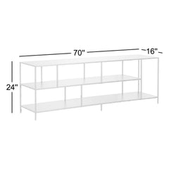 TV Stand, 70 in Wide, Black Steel with Open Shelving
