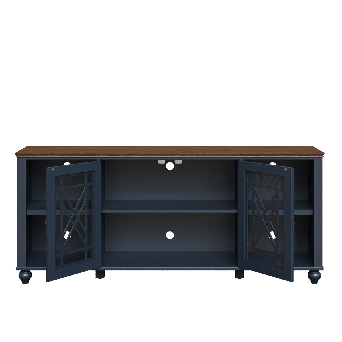 TV Stand, 70 in Wide Manufactured Wood with Glass Doors, Navy